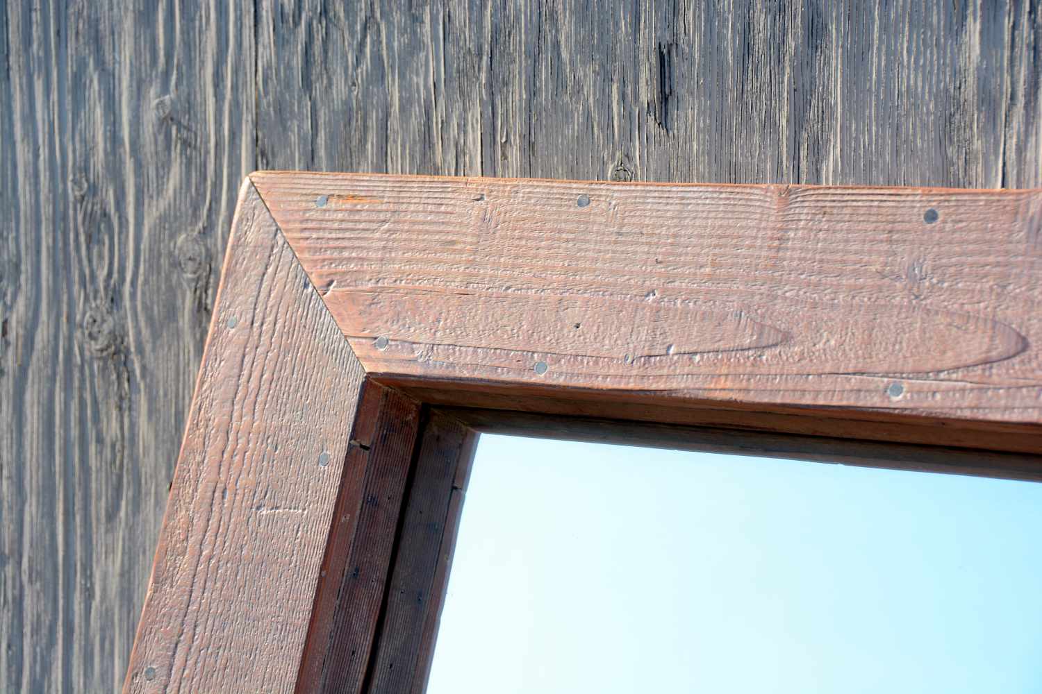 waxed wood mirror